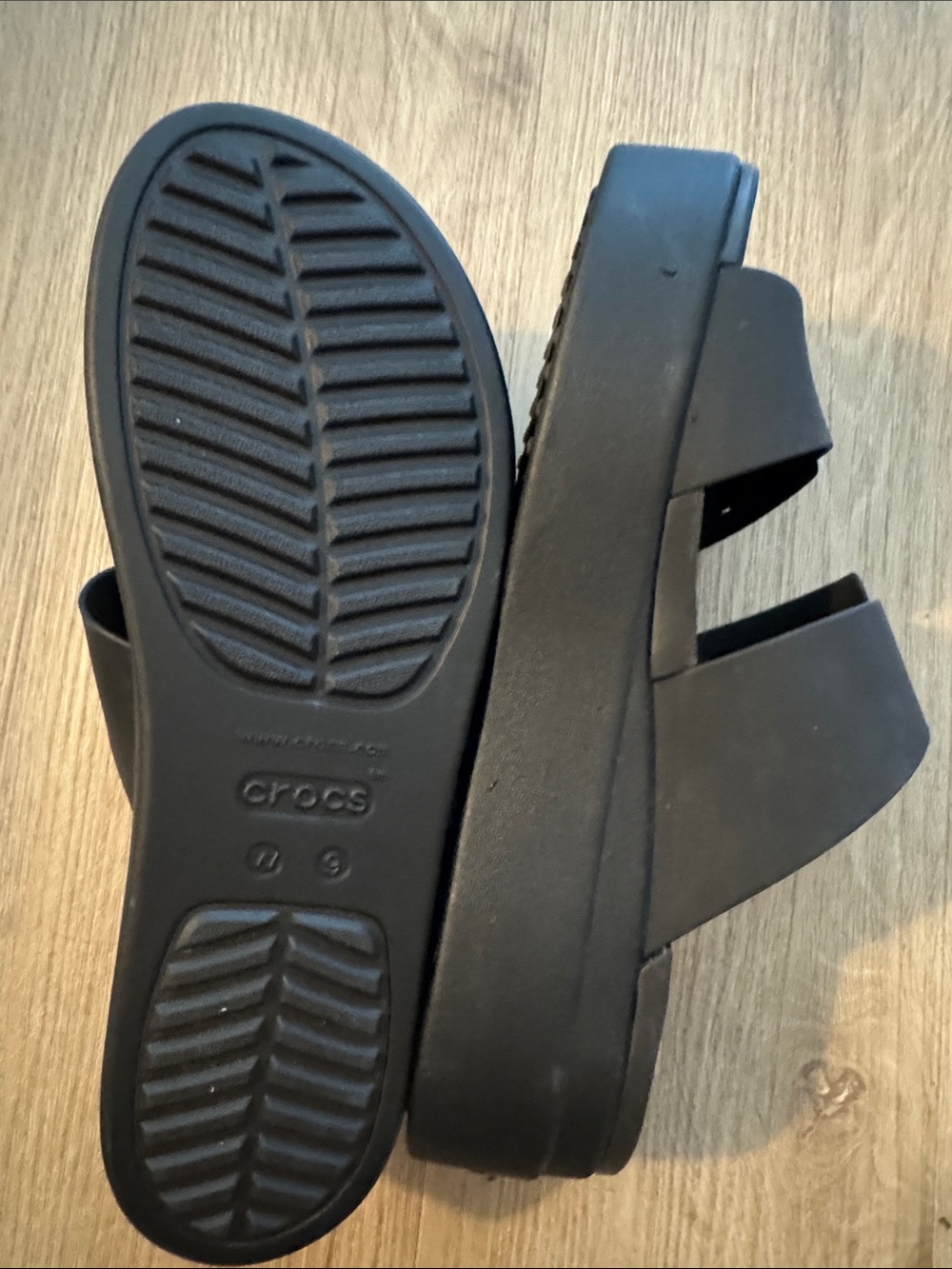 CROCS Black Double Strap Slide Sandals with Silver Stud Fasteners - Picture 4 of 10